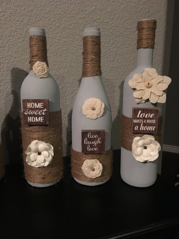 Items similar to Wine bottle decor, home wine bottles, live laugh love