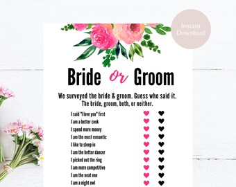 Bride or Groom? - Bridal Shower Game | Printable Bridal Shower Game | Bridal Shower | Digital Download