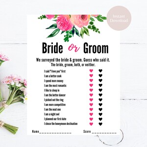 Bride or Groom Bridal Shower Game Printable Bridal Shower Game Bridal ...
