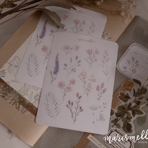 Watercolor flowers sticker sheet in transparent image 2