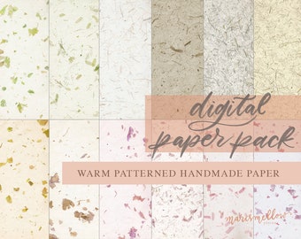 Digital paper pack; warm toned patterned handmade printable paper; tamarind, onion, mulberry, kozo paper for junk journal and journaling