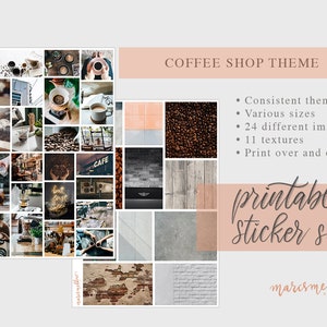 Coffee Shop/Cafe Themed Aesthetic Tumblr Journal Printable Image Stickers for Bullet Journal, Traveler Notebook, Planners, Junk Journal