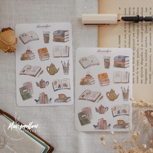 Aquarelle pour livres confortables et feuille d'autocollants universitaires - en transparent et en mat