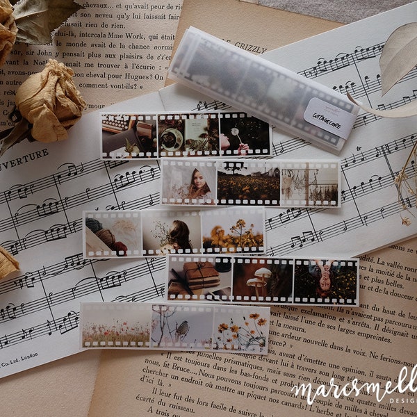 Cottagecore film strip ephemera for journaling, bullet journal and scrapbooking on transparent sticker paper