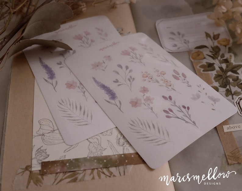 Watercolor flowers sticker sheet in transparent image 5