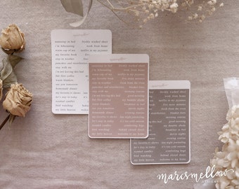 Cozy home phrases sticker sheet - for journaling, planner or bullet journals - with neutral colours; white, caramel, coffee