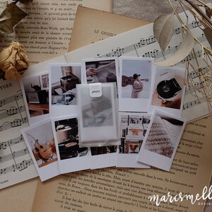 Cartes photo éphémères sur le thème de la musique, images esthétiques sur du papier cartonné blanc mat