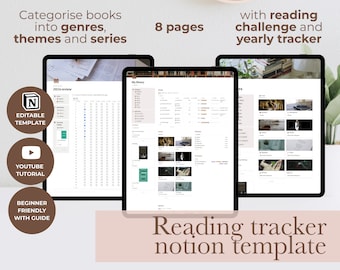 Reading tracker notion template, reading log and tracker to keep your library organised in a cottagecore aesthetic
