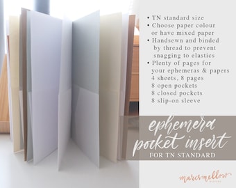 24 pockets insert for traveler's notebook standard, to contain all your ephemeras and small papers, handmade and handstitched