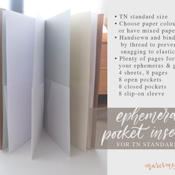 24 pockets insert for traveler's notebook standard or passport, to contain all your ephemeras and small papers, handmade and handstitched