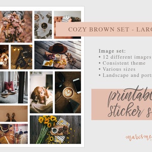 Cozy Brown Fall Autumn Themed Journal Printable Image Stickers for Bullet Journal, Traveler Notebook, Planners image 2