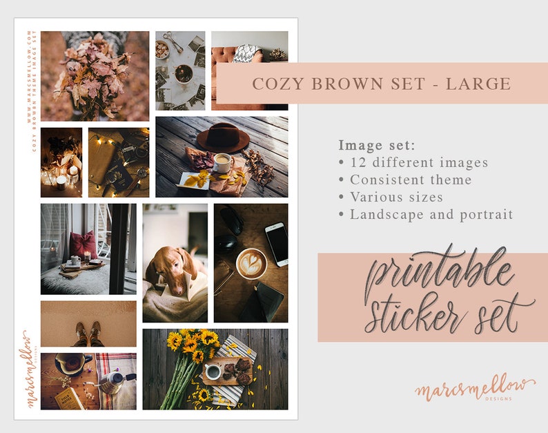 Cozy Brown Fall Autumn Themed Journal Printable Image Stickers for Bullet Journal, Traveler Notebook, Planners image 2