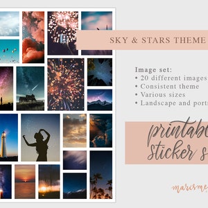 Celestial Sky & Stars themed Journal Printable Image Stickers for Bullet Journal, Traveller Notebook, Planners, junk journal image 2