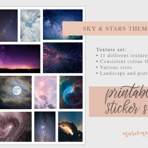 Celestial Sky & Stars themed Journal Printable Image Stickers for Bullet Journal, Traveller Notebook, Planners, junk journal image 3