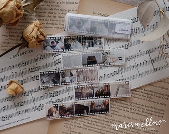 Light & Dark Academia film strip ephemera for journaling, bullet journal and scrapbooking on transparent sticker paper