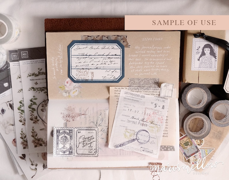 Meadow cottagecore traveler's notebook insert for scrapbooking, collage journaling, junk journal floral, fibre, handmade, kraft, vellum image 4