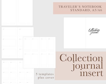 Collection journal insert template for traveler's notebook standard, A5 and A6 booklets and rings