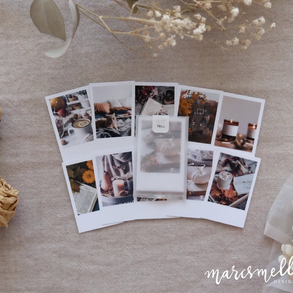 Cozy fall leaves themed photo cards ephemeras, aesthetic images on white matte cardstock