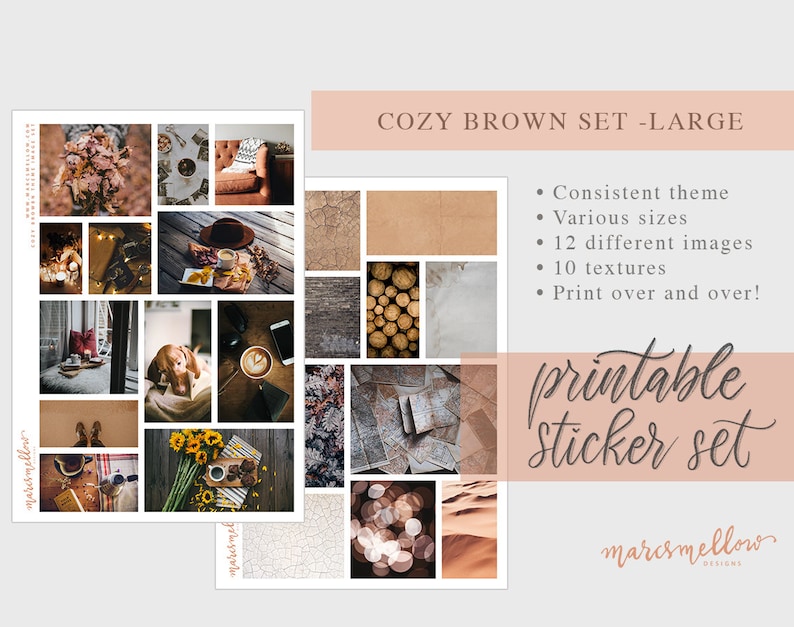 Cozy Brown Fall Autumn Themed Journal Printable Image Stickers for Bullet Journal, Traveler Notebook, Planners image 1