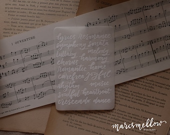 Music words cutout sticker sheet - on white matte sticker paper
