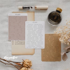 Hoja de pegatinas con frases de recuerdos - en papel adhesivo blanco mate, blanco o caramelo