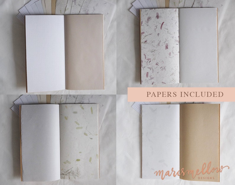 Soft mixed paper insert/refill for traveler's notebook standard, passport, a5, a6 junk journal kraft, vellum, handmade paper handstitched image 5