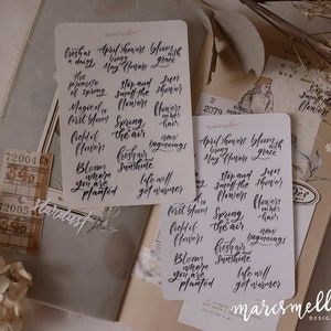 Feuille d'autocollants avec lettrage de fleurs de printemps - pour la tenue d'un journal, un agenda ou un bullet journal