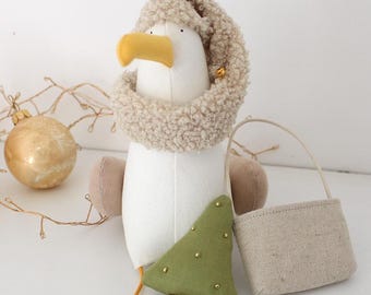 Christmas decor Seagull Christmas tree hat, Christmas gift, Seagull with gnome hat, Collectible toy, Seagull Mine, Möve, DECORNERHOME