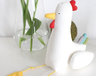 Décor de Pâques, Jouet de collection Poulet Abigail, Poulet blanc, Poule blanche, Décoration rustique, Animal de ferme, Decornerhome