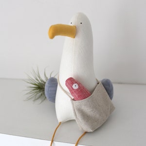 Seagull with bag and sardine, Collectible toy, Seagull Mine, Seagull Toy, Stuffed Animal, Sea Bird, Soft Toy,  Möve, DECORNERHOME