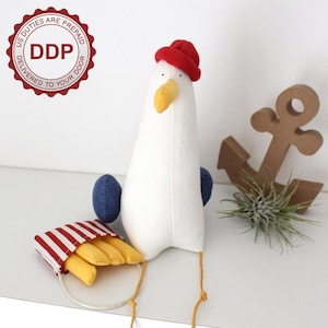Gabbiano Pepe con patatine fritte - Gabbiano con cappello - Decorazione nautica per la cameretta o regalo unico per marinai
