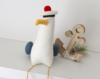 Seagull Pepe, Seagull Sailor, Sailor hat, Collectible toy, Nursery decor, Sea Bird decor, Seagull Toy, Möve, DECORNERHOME
