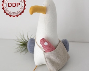 Seagull with bag and sardine, Collectible toy, Seagull Mine, Seagull Toy, Stuffed Animal, Sea Bird, Soft Toy,  Möve, DECORNERHOME