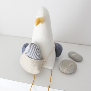 Seagull with bag and egg, Easter decor, Baby on board, Collectible toy, Seagull Mine, Seagull Toy, Sea Bird, Soft Toy,  Möve, DECORNERHOME