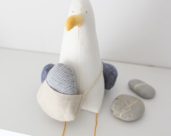 Seagull with bag and egg, Easter decor, Baby on board, Collectible toy, Seagull Mine, Seagull Toy, Sea Bird, Soft Toy,  Möve, DECORNERHOME