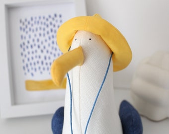 Seagull Peter with Yellow Rain Hat, Collectible toy, Seagull Mine, Seagull Toy, Sea Bird, Soft Toy, Möve Regenhut, DECORNERHOME