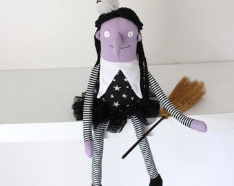 Halloween Witch Collectible toy, Halloween decor, Juniper the Witch, Art toy Witch, Halloween gift,  DECORNERHOME