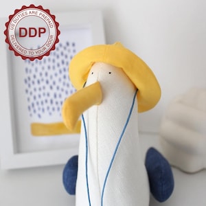 Seagull Yellow Rain Hat soft sculpture, Coastal wall art decor, Seagull Mine, Sea Bird, Möve