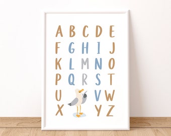 Alphabet with Seagull Peter Print/ABC Poster/Printable Wall Art/Educational Art/Kids Room Decor/Classroom Decor/Digital Download/Montesori