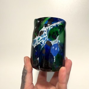 Green and Blue Drinking Glass, made in Canada, Glass Art, handmade, glassblowing, tumbler, cup