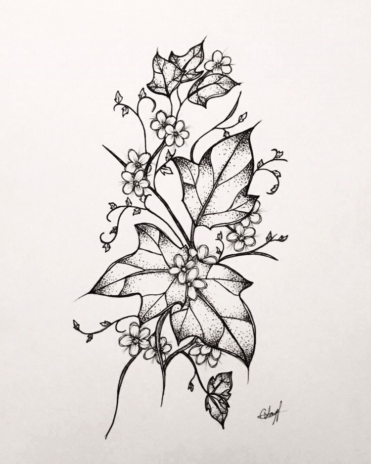 Buy Ivy Forgetmenots Flower Art Tattoo Design Home Decor Wall Art Online in  India  Etsy