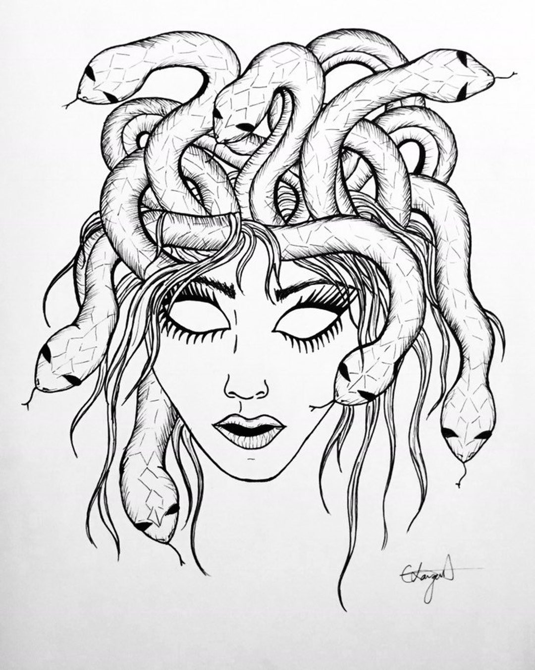 True colors original sketch. Medusa drawing — DIANITA