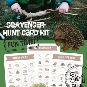 Caça ao tesouro na natureza Acampamento ao ar livre Jogo de atividades para crianças Pacote com 4 cartas (A) Download instantâneo PDF para impressão Viagem de aventura na mata australiana