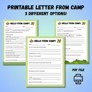 Carta de acampamento para impressão, preencha os espaços em branco, papelaria de acampamento, bilhete para pernoite, papelaria divertida e reflexiva para acampamento de verão, download digital