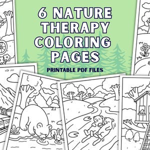 6 Nature Coloring Pages for Adults and Kids Printable PDF Hand Drawn Relaxing Coloring Sheets for Therapy Office Nostalgia Cottagecore Color