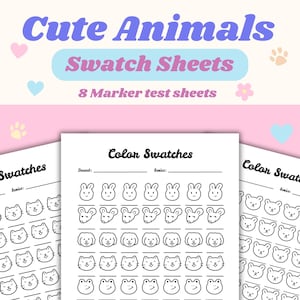 Color Swatch Chart, Color Swatch Sheet, Alcohol Markers, Fun Animal Color Swatch PDF, Printable Marker Test Sheet