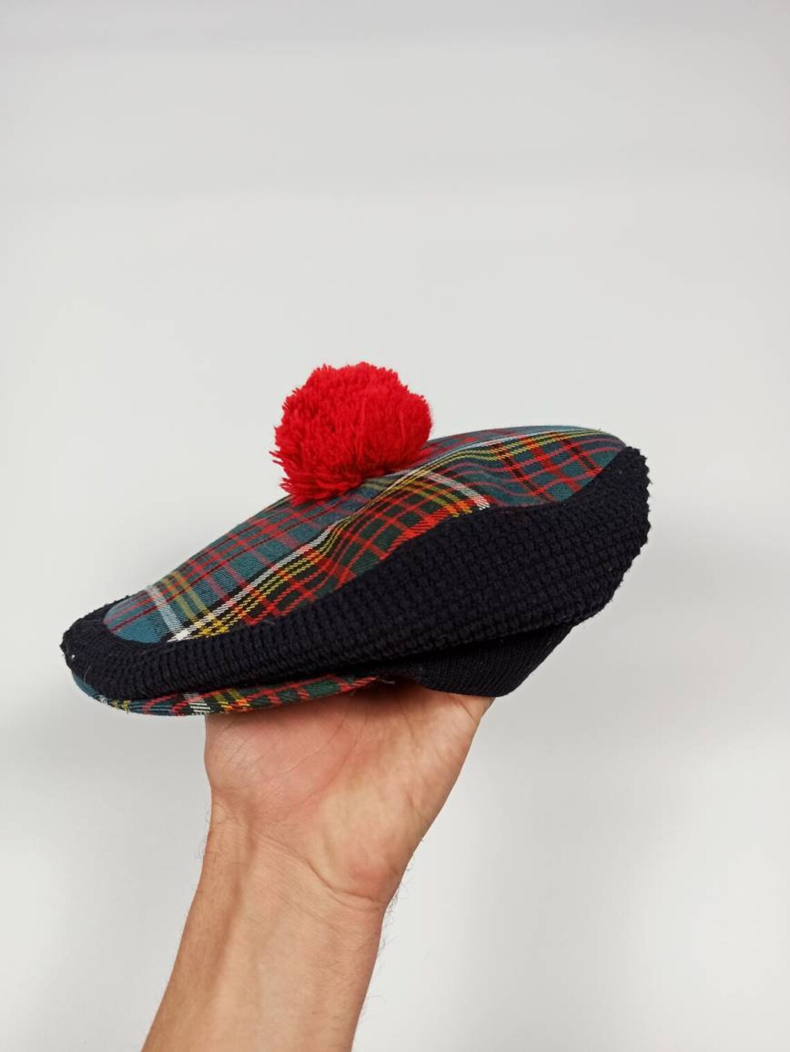 Scottish Pom Pom Vintage Tartan Wool Golf Flat Newsboy Cap/ Etsy