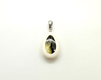 Drop shaped antler and silver pendant, , elk antler and Baltic amber necklace, antler jewelry for woman