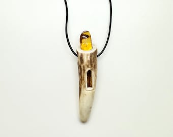 Deer antler and Baltic amber pendant for him and her