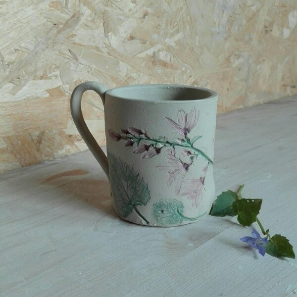 Botanical mug campanula/gres/ stoneware/tea cup /tea time/ marriage gift/ ceramic functional / bluebell/ home design/natural cup/violet gray